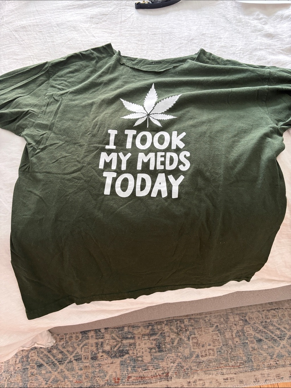 Mint Green Graphic Tee - "I Took My Meds Today". XL. Cut neck.